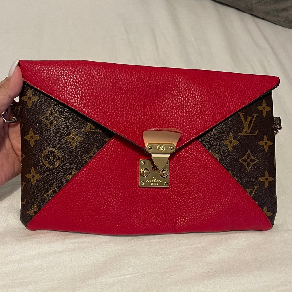 Inspired Red and Brown Monogram Clutch
